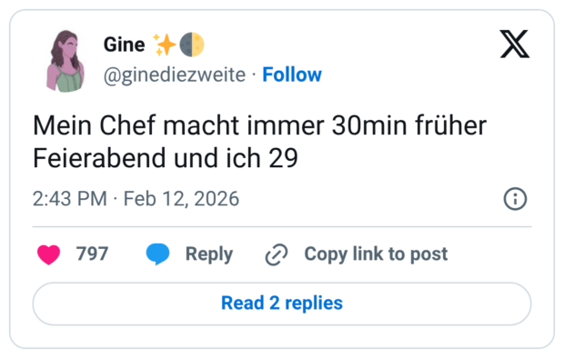 Mein Chef macht immer 30min früher Feierabend und ich