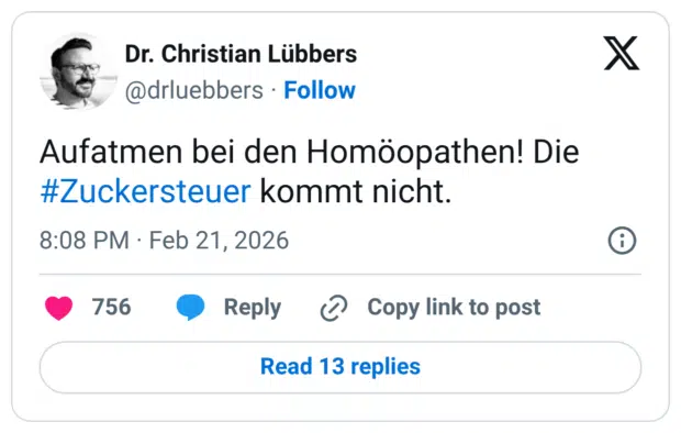 Aufatmen bei den Homöopathen! Die #Zuckersteuer kommt nicht.