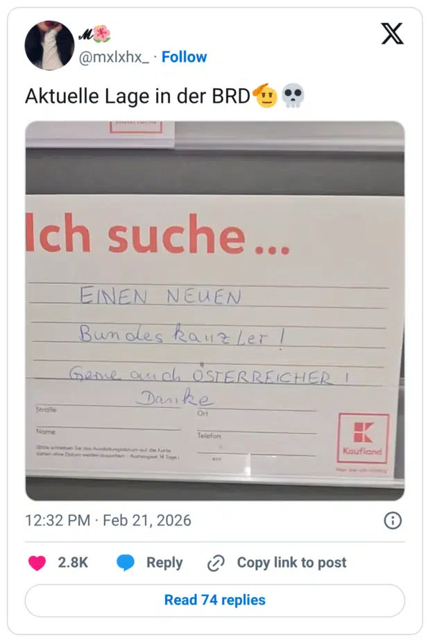 tuelle Lage in der BRD S % Ich suche... Straße Nome EINEN NEUEN Bundes kanzler ! Geme auch ÖSTERREICHER!