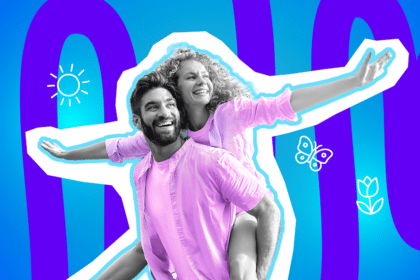Moderne Grafik eines Paares, das sichtlich die ersten warmen Tage des Jahres genießt. Die dynamische Illustration passt hervorragend zur Aufbruchstimmung nach dem Winter. Ideal für Blogbeiträge über den Frühlingsanfang, die Aperol-Saison und humorvolle Alltagsgeschichten rund um das Wetter.