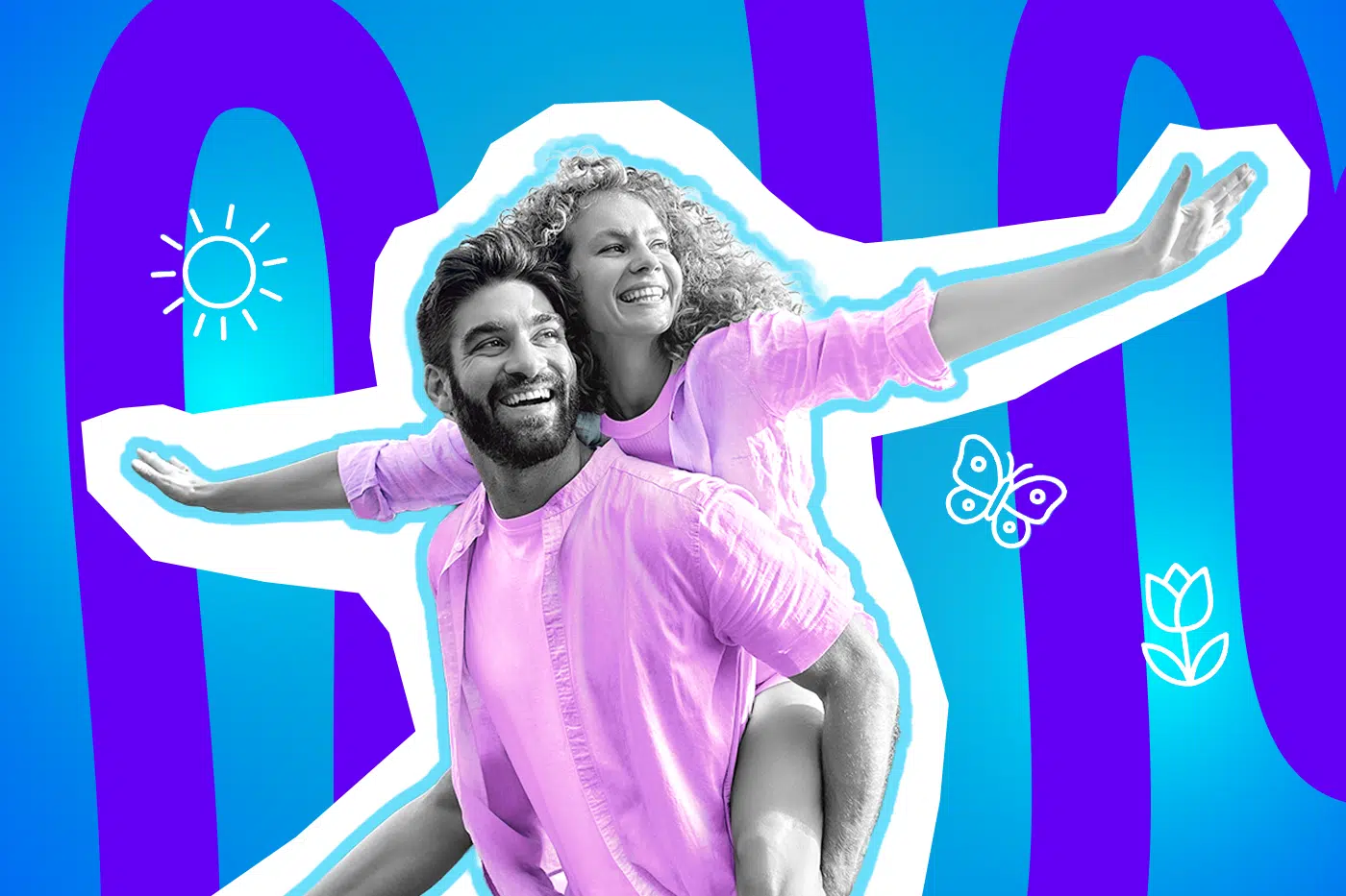 Moderne Grafik eines Paares, das sichtlich die ersten warmen Tage des Jahres genießt. Die dynamische Illustration passt hervorragend zur Aufbruchstimmung nach dem Winter. Ideal für Blogbeiträge über den Frühlingsanfang, die Aperol-Saison und humorvolle Alltagsgeschichten rund um das Wetter.