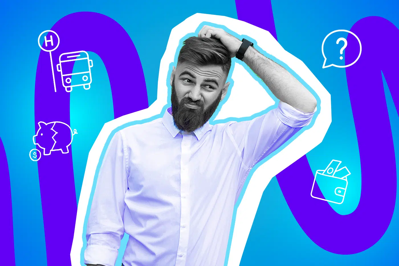 Moderne Grafik eines Mannes, der sichtlich ahnungslos und verwirrt wirkt. Die Illustration passt perfekt zur Kritik an der Romantisierung von Armut. Ideal für gesellschaftskritische Blogbeiträge über Klassismus, Kinderarmut und die harte Realität von finanziellen Ängsten.