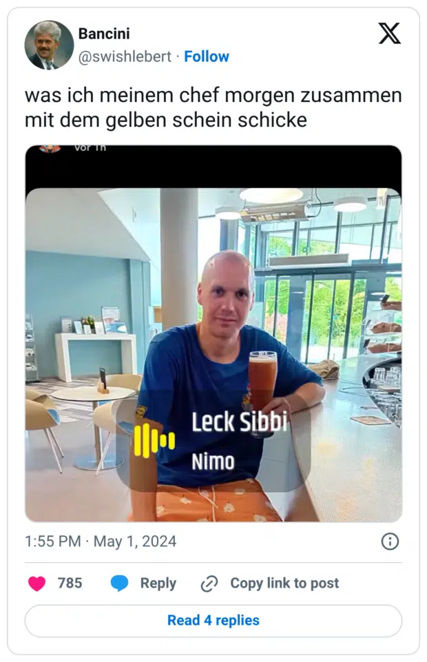 was ich meinem chef morgen zusammen mit dem gelben schein schicke