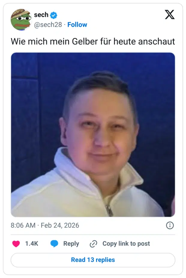 Wie mich mein Gelber für heute anschaut