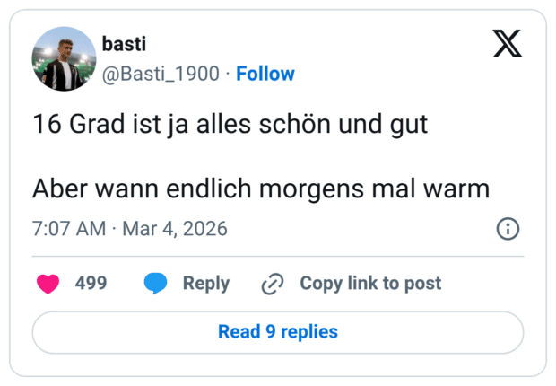 16 Grad ist ja alles schön und gut Aber wann endlich morgens mal warm