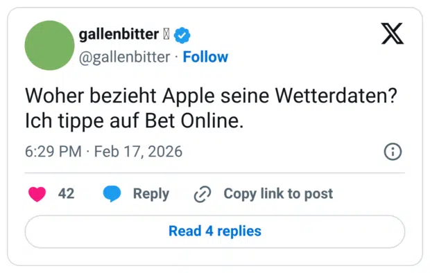 Woher bezieht Apple seine Wetterdaten? Ich tippe auf Bet Online