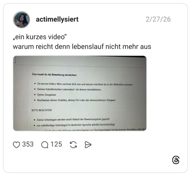 „ein kurzes video“ warum reicht denn lebenslauf nicht mehr aus