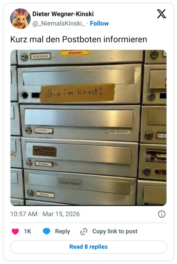 Kurz mal den Postboten informieren