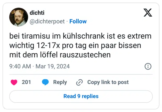 bei tiramisu im kühlschrank ist es extrem wichtig 12-17x pro tag ein paar bissen mit dem löffel rauszustechen