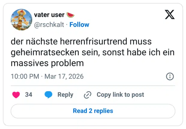 der nächste herrenfrisurtrend muss geheimratsecken sein, sonst habe ich ein massives problem