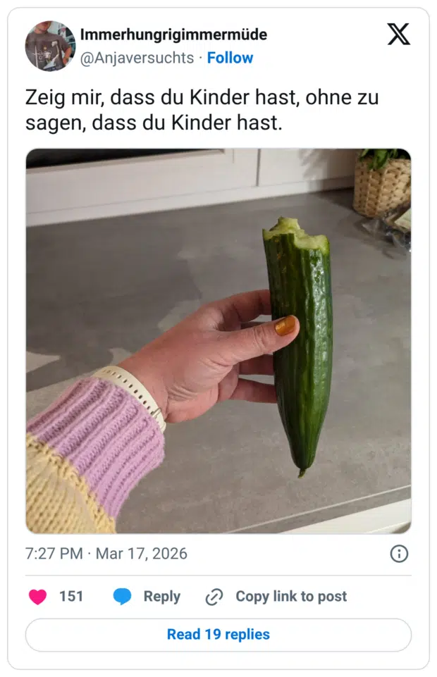 Zeig mir, dass du Kinder hast, ohne zu sagen, dass du Kinder hast.