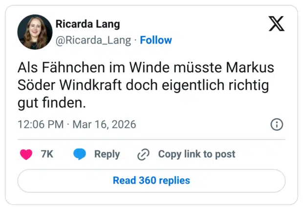 Als Fähnchen im Winde müsste Markus Söder Windkraft doch eigentlich richtig gut finden