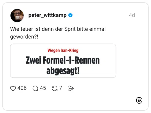 Wie teuer ist denn der Sprit bitte einmal geworden?! ~ 406 Wegen Iran-Krieg Zwei Formel-1-Rennen abgesagt