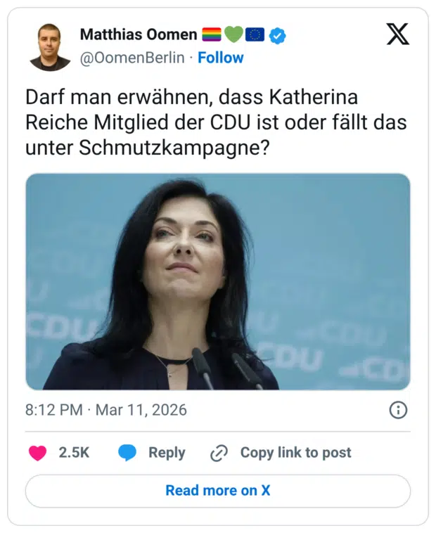 Darf man erwähnen, dass Katherina Reiche Mitglied der CDU ist oder fällt das unter Schmutzkampagne?