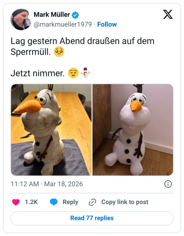 Lag gestern Abend draußen auf dem Sperrmüll. Jetzt nimmer.