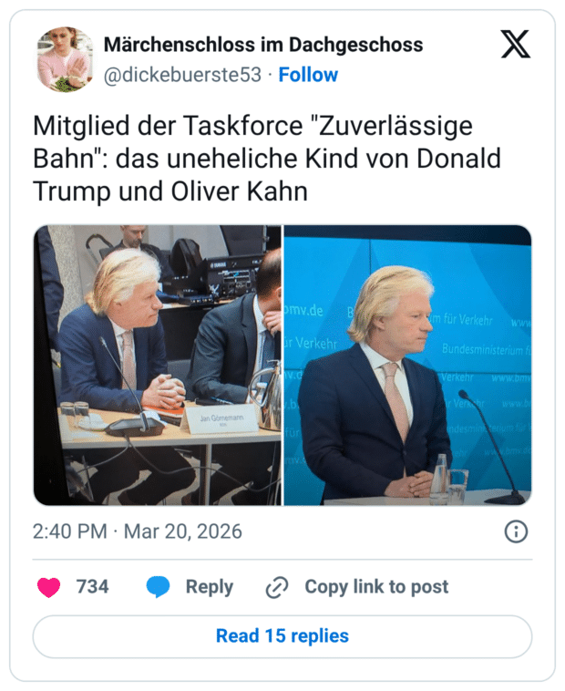 Mitglied der Taskforce "Zuverlässige Bahn": das uneheliche Kind von Donald Trump und Oliver Kahn