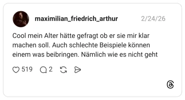 Cool mein Alter hätte gefragt ob er sie mir klar machen soll. Auch schlechte Beispiele können einem was beibringen. Nämlich wie es nicht geht