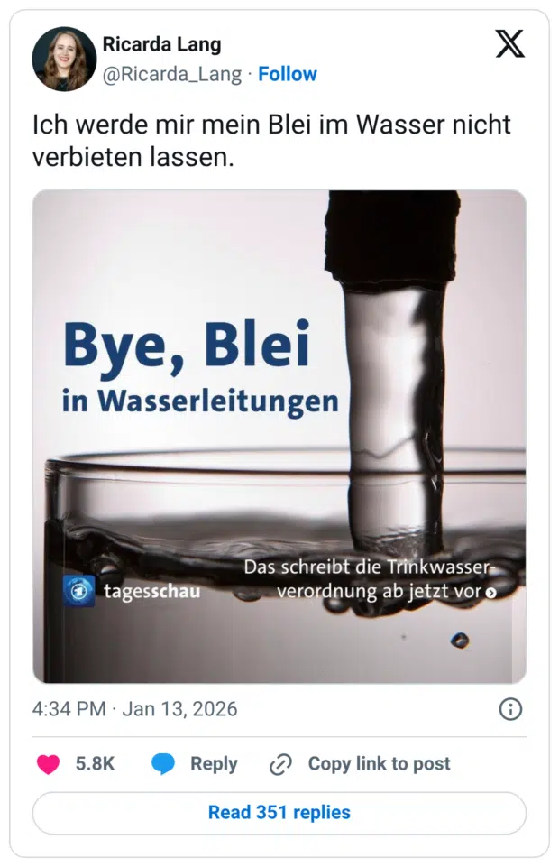 Ich werde mir mein Blei im Wasser nicht verbieten lassen.