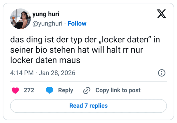 das ding ist der typ der „locker daten" in seiner bio stehen hat will halt rr nur locker daten maus