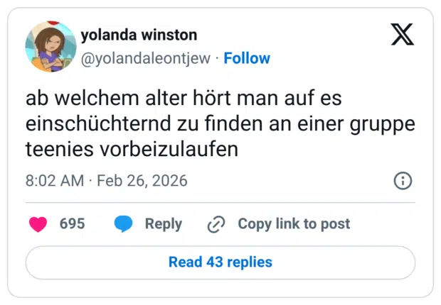 ab welchem alter hört man auf es einschüchternd zu finden an einer gruppe teenies vorbeizulaufen