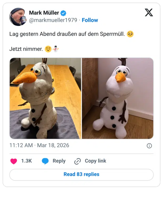 Lag gestern Abend draußen auf dem Sperrmüll. 🥺 Jetzt nimmer. 😌⛄️