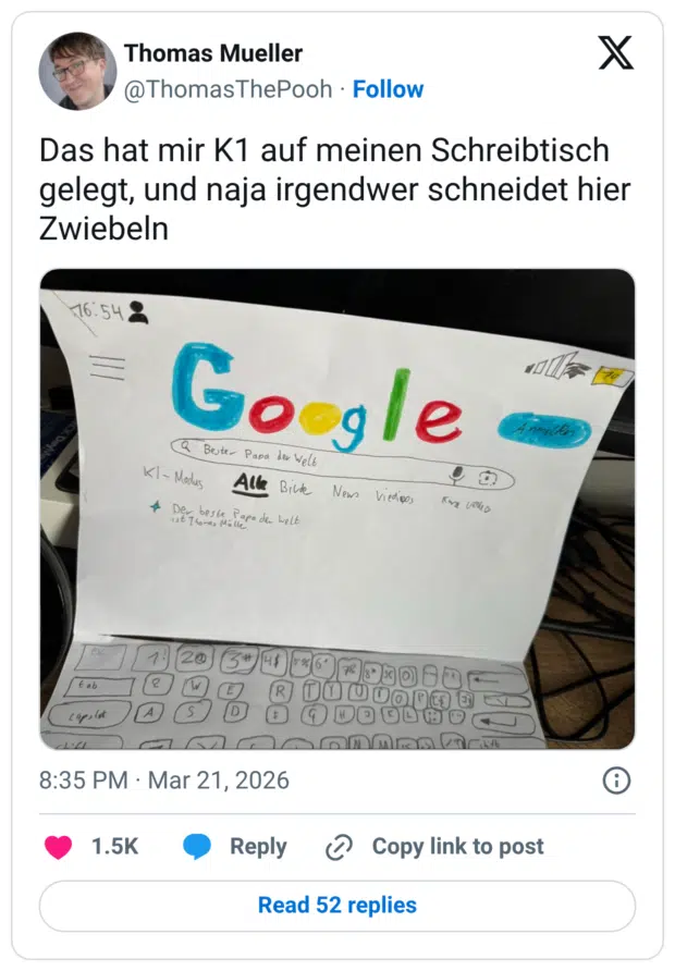 Das hat mir K1 auf meinen Schreibtisch gelegt, und naja irgendwer schneidet hier Zwiebeln