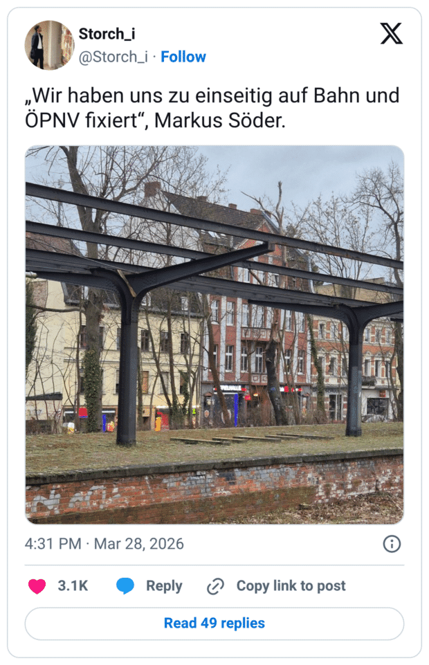 Wir haben uns zu einseitig auf Bahn und ÖPNV fixiert", Markus Söder.