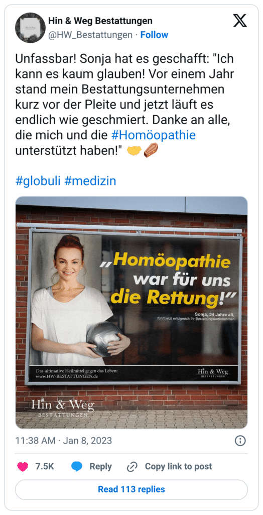 Unfassbar! Sonja hat es geschafft: "Ich kann es kaum glauben! Vor einem Jahr stand mein Bestattungsunternehmen kurz vor der Pleite und jetzt läuft es endlich wie geschmiert. Danke an alle, die mich und die #Homöopathie unterstützt haben!" 🤝⚰️ #globuli #medizin