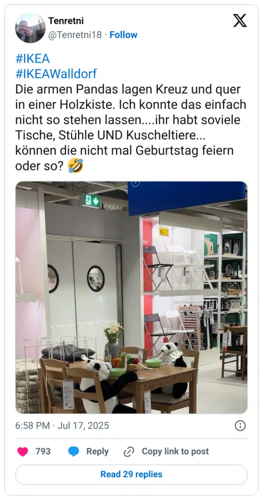 Die armen Pandas lagen Kreuz und quer in einer Holzkiste. Ich konnte das einfach nicht so stehen lassen....ihr habt soviele Tische, Stühle UND Kuscheltiere... können die nicht mal Geburtstag feiern oder so? 🤣