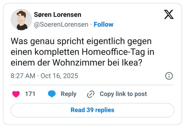 Was genau spricht eigentlich gegen einen kompletten Homeoffice-Tag in einem der Wohnzimmer bei Ikea?