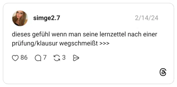 dieses gefühl wenn man seine lernzettel nach einer prüfung/klausur wegschmeißt >>>