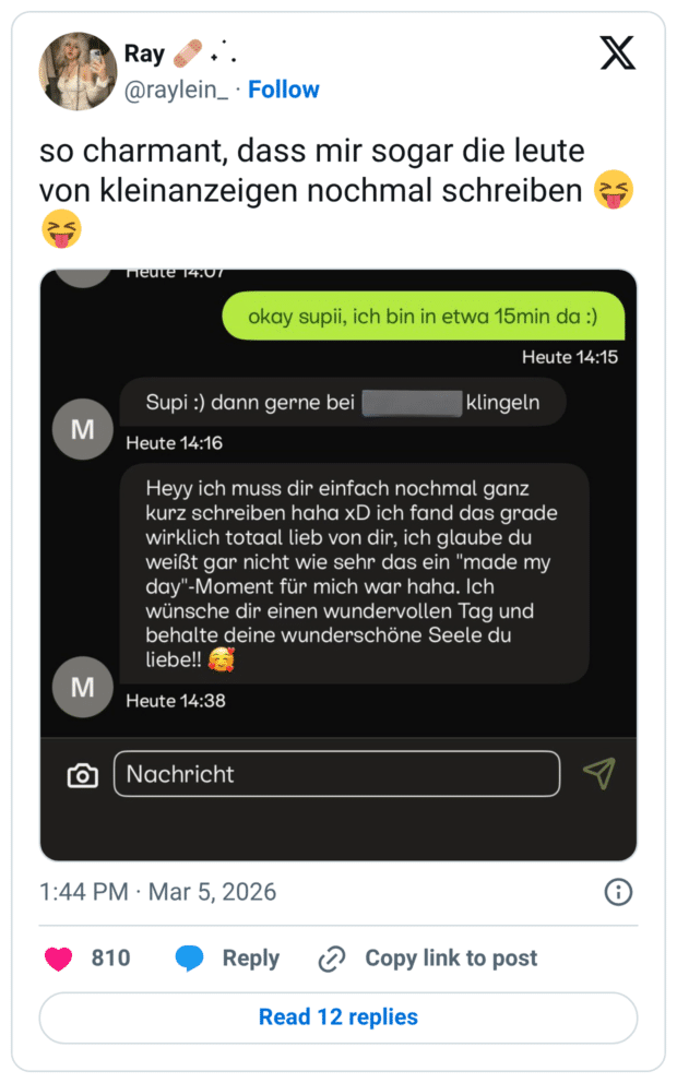 so charmant, dass mir sogar die leute von kleinanzeigen nochmal schreiben 😝😝