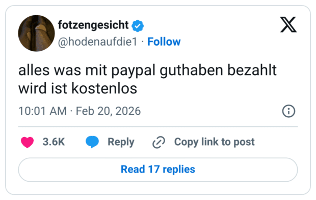 alles was mit paypal guthaben bezahlt wird ist kostenlos