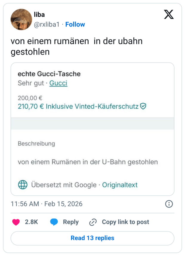 von einem rumänen in der ubahn gestohlen