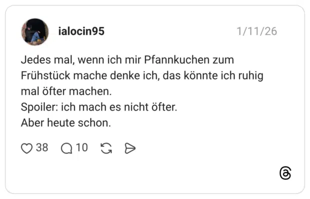 Jedes mal, wenn ich mir Pfannkuchen zum Frühstück mache denke ich, das könnte ich ruhig mal öfter machen. Spoiler: ich mach es nicht öfter. Aber heute schon.