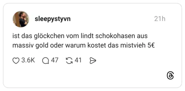 ist das glöckchen vom lindt schokohasen aus massiv gold oder warum kostet das mistvieh 5€