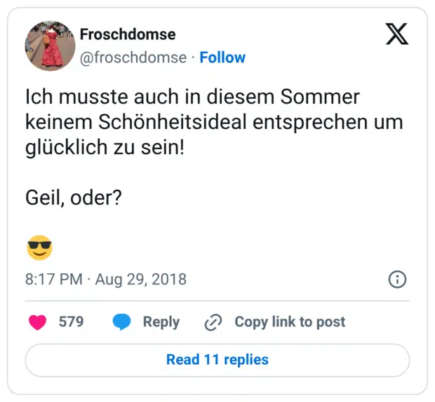 Ich musste auch in diesem Sommer keinem Schönheitsideal entsprechen um glücklich zu sein! Geil, oder? 😎