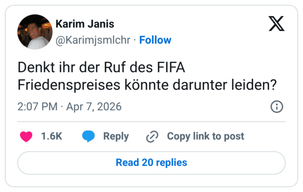 Denkt ihr der Ruf des FIFA Friedenspreises könnte darunter leiden?
