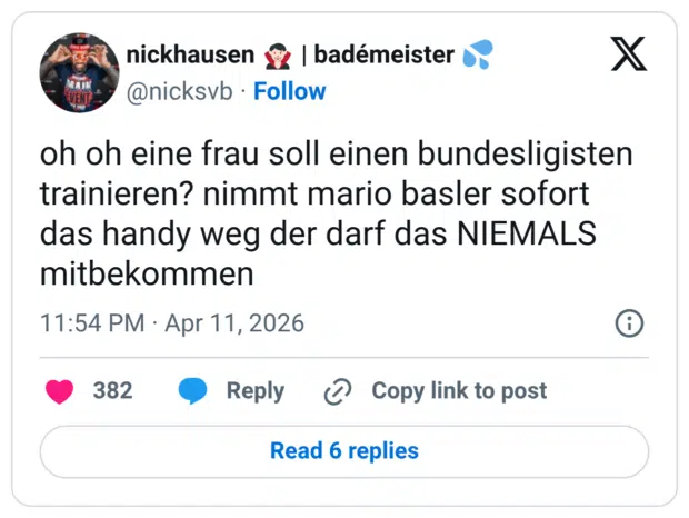 oh oh eine frau soll einen bundesligisten trainieren? nimmt mario basler sofort das handy weg der darf das NIEMALS mitbekommen 1