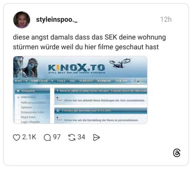 diese angst damals dass das SEK deine wohnung stürmen würde weil du hier filme geschaut hast NEWS GENRE LISTEN - Navigation Unterseiten Haflungsausschluss