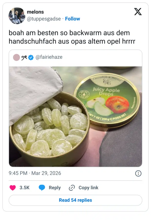 boah am besten so backwarm aus dem handschuhfach aus opas altem opel hrrrr