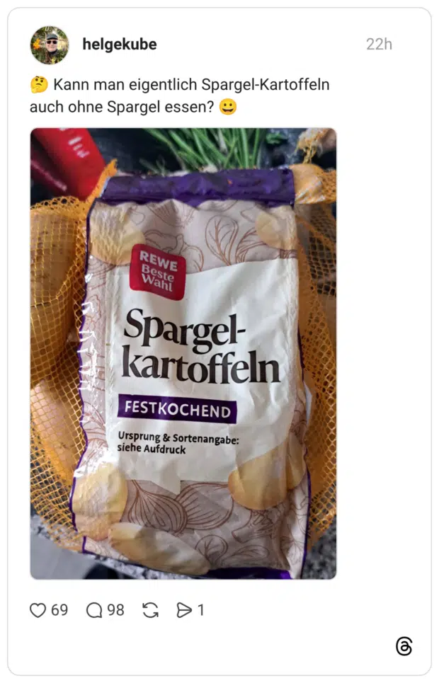 🤔 Kann man eigentlich Spargel-Kartoffeln auch ohne Spargel essen? 😀