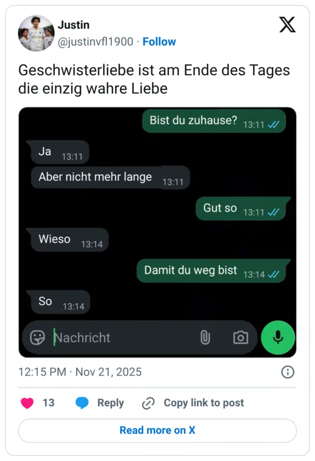 Geschwisterliebe ist am Ende des Tages die einzig wahre Liebe