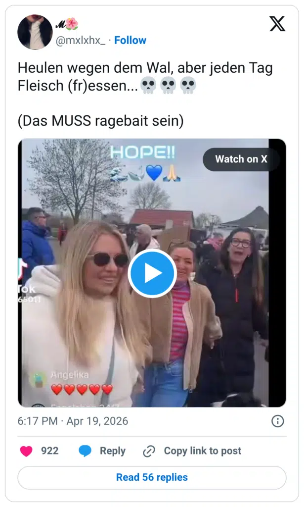 Heulen wegen dem Wal, aber jeden Tag Fleisch (fr)essen... •• •° (Das MUSS ragebait sein)