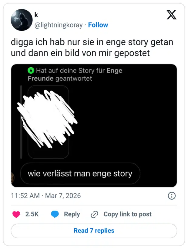 digga ich hab nur sie in enge story getan und dann ein bild von mir gepostet