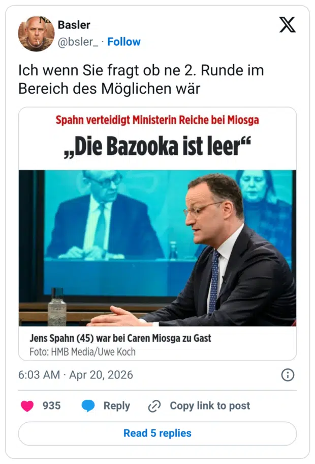 Ich wenn Sie fragt ob ne 2. Runde im Bereich des Möglichen wär