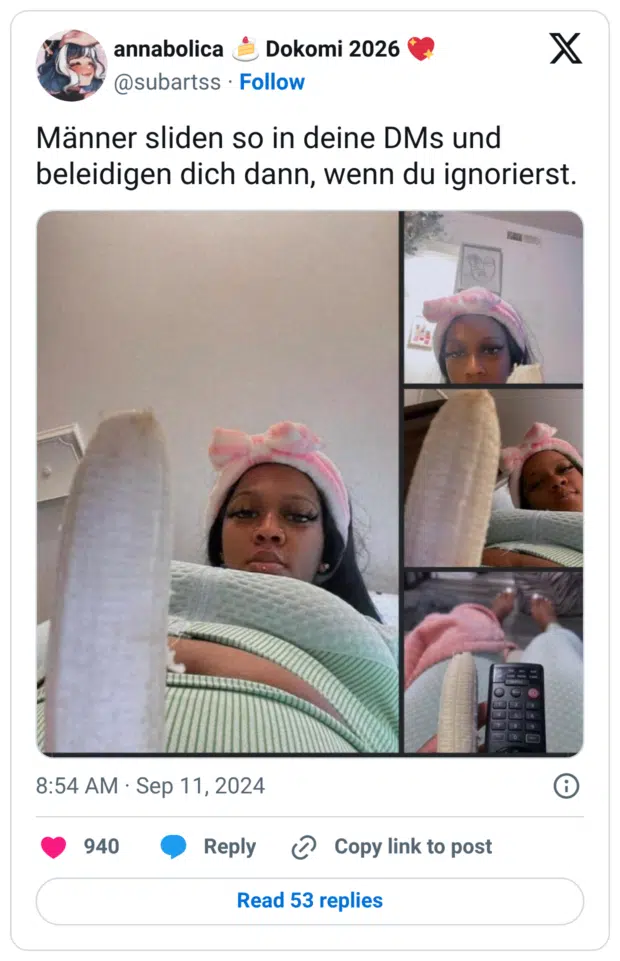 Männer sliden so in deine DMs und beleidigen dich dann, wenn du ignorierst.