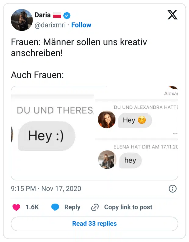 Frauen: Männer sollen uns kreativ anschreiben! Auch Frauen: