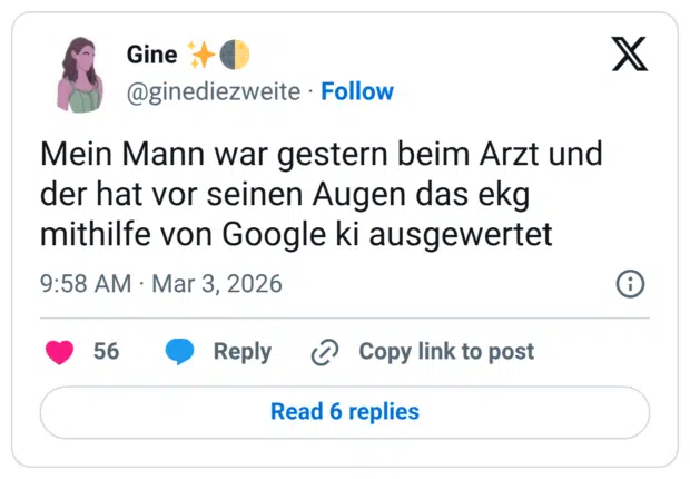 Mein Mann war gestern beim Arzt und der hat vor seinen Augen das ekg mithilfe von Google ki ausgewertet
