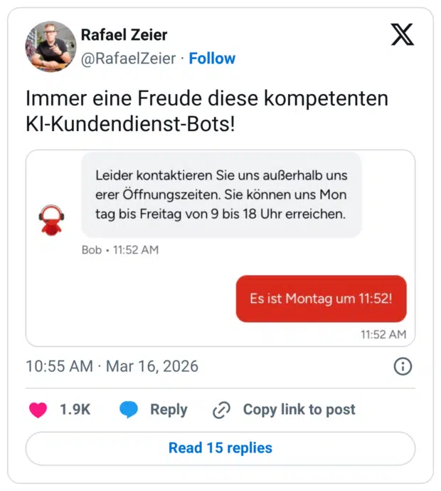 Immer eine Freude diese kompetenten KI-Kundendienst-Bots!